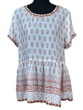 Sigrid Olsen NWT Cream Orange Peplum Embroidered Babydoll Top Size L